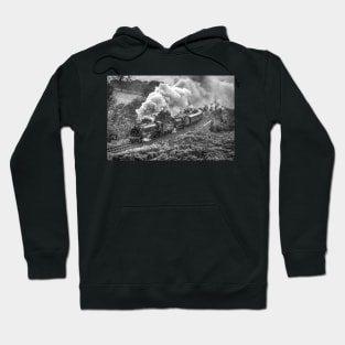 Locomotives the rain - Black and White Hoodie